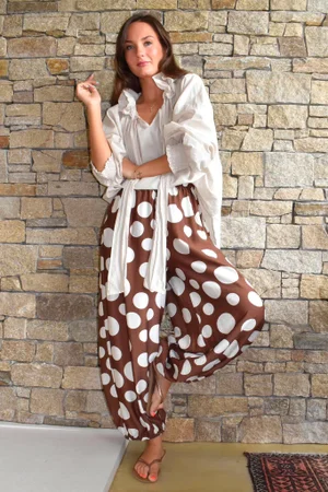 Basso Big Dot Balloon Cuff Pant Chocolate & White